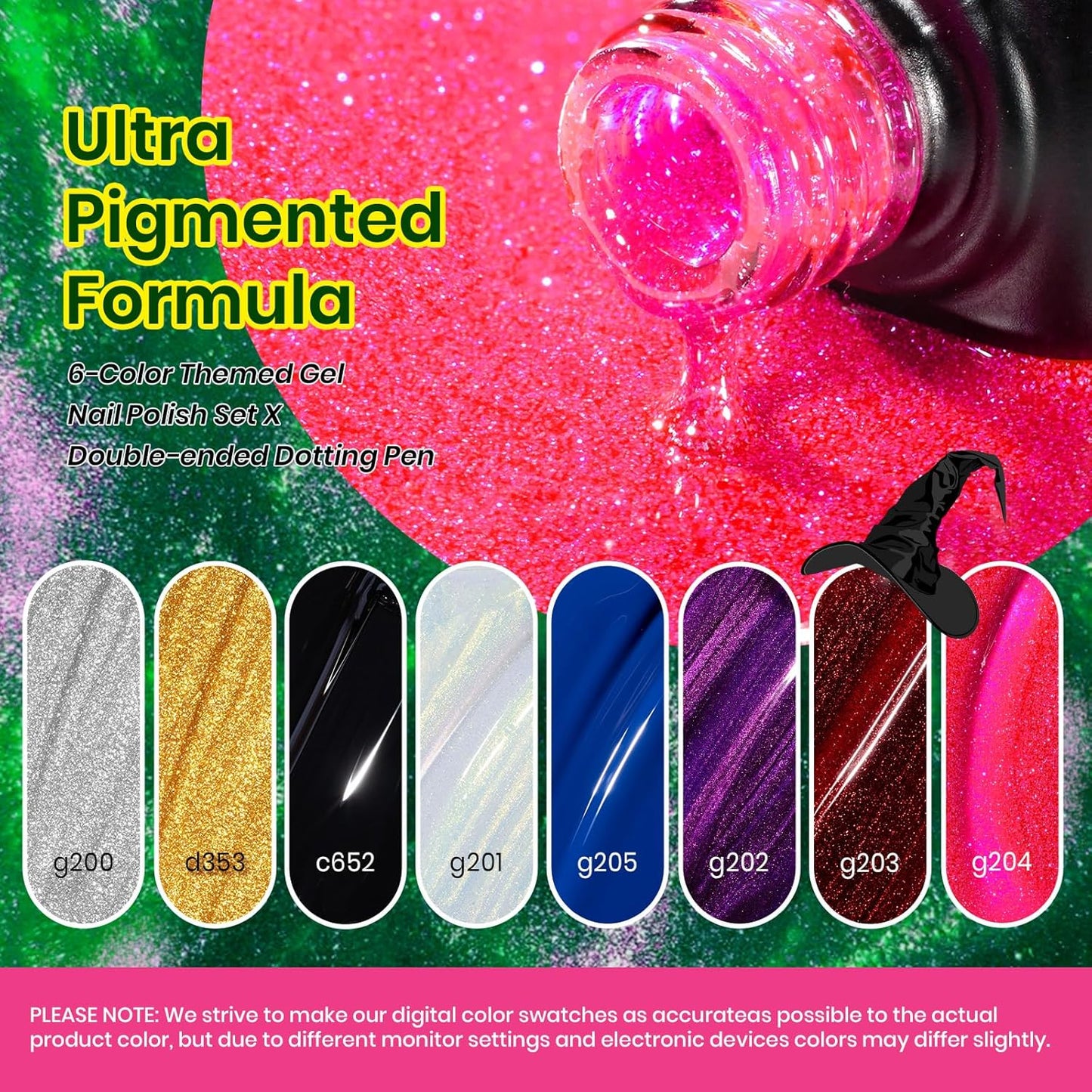 Beetles Halloween Gel Nail Polish Set – Wicked Mystic 8 Colors Gel Polish Kit, Gold Silver Black Green Blue Cat Eye Purple Red Glitter with Nail Art Accessories UV LED Soak Off Manicure Gift for Women