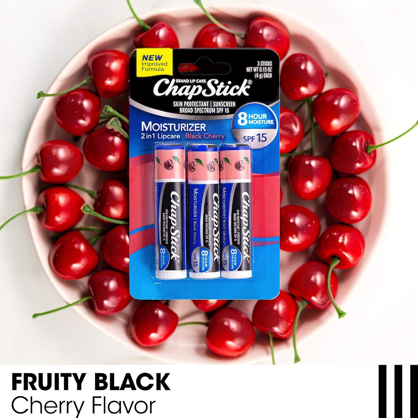 ChapStick Moisturizer 2-in-1 Lipcare SPF 15 Black Cherry 3-Pack + Classic Cherry Lip Balm 2-Pack, 0.15 Oz Ea (5 Piece Set)