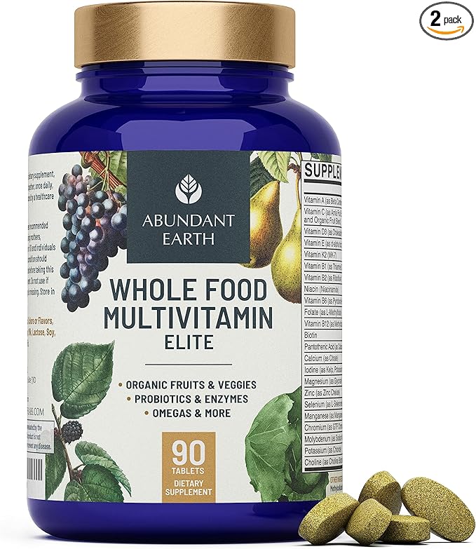Whole Food Multivitamin for Women Daily Multi Vitamins Supplements for Men Mens Multivitamins + B Complex, Probiotic Multi Enzyme, Omegas for Organic Energy Mood Digestion 90ct-2pk