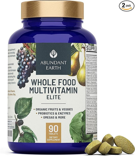 Whole Food Multivitamin for Women Daily Multi Vitamins Supplements for Men Mens Multivitamins + B Complex, Probiotic Multi Enzyme, Omegas for Organic Energy Mood Digestion 90ct-2pk