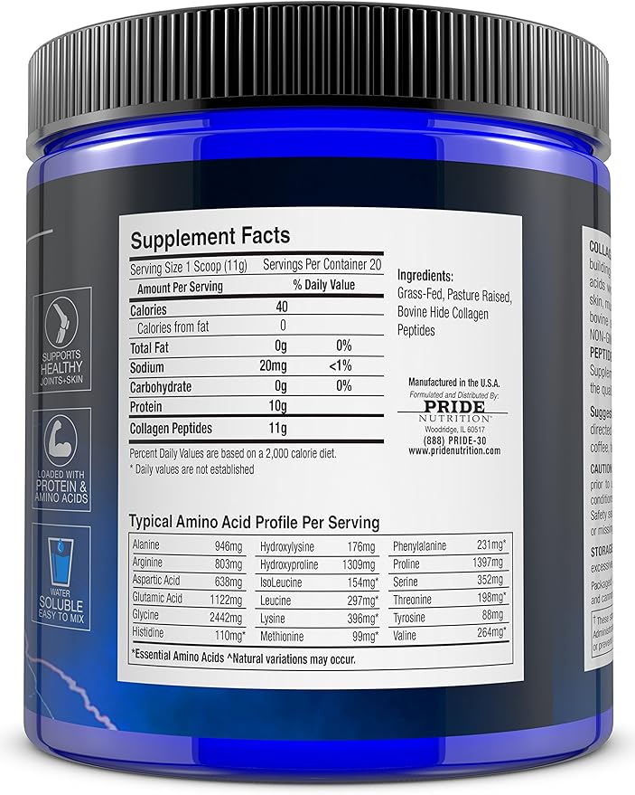 Collagen Peptides Powder - Grass Fed Pasture Raised Hydrolyzed Paleo and Keto Friendly Supplement - for Youthful Skin, Healthier Hair, Joints, Stronger Nails - GMO and Gluten Free