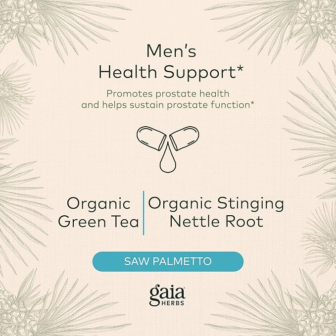 Gaia Herbs Prostate Health - Supports Prostate Health and Function for Men - with Saw Palmetto, Green Tea, Nettle Root, and White Sage - 60 Vegan Liquid Phyto-Capsules (20-Day Supply)