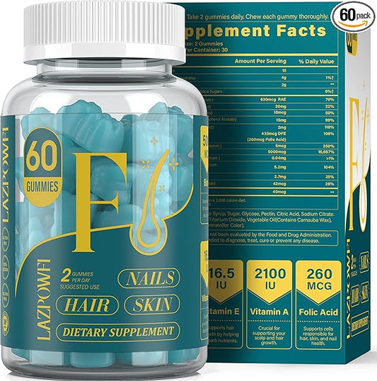 Biotin Gummies -Hair Skin and Nails Vitamins for Men & Women, Vegan Vitamin B7, Supports Hair Growth and Stronger Nails,30 Day Supply - Blueberry-60 Counts