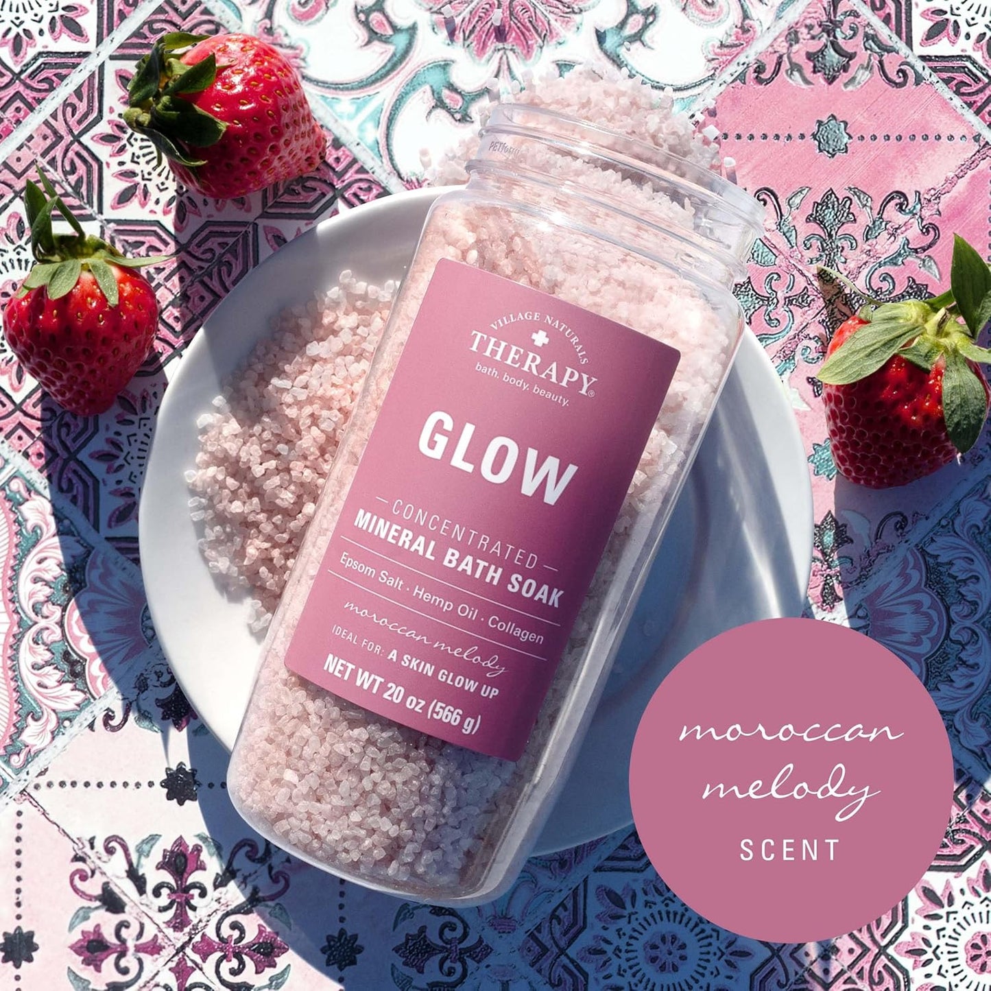 Village Naturals Therapy Glow Concentrated Mineral Bath Soak, Moroccan Melody Scent, 20 oz, Pack of 4