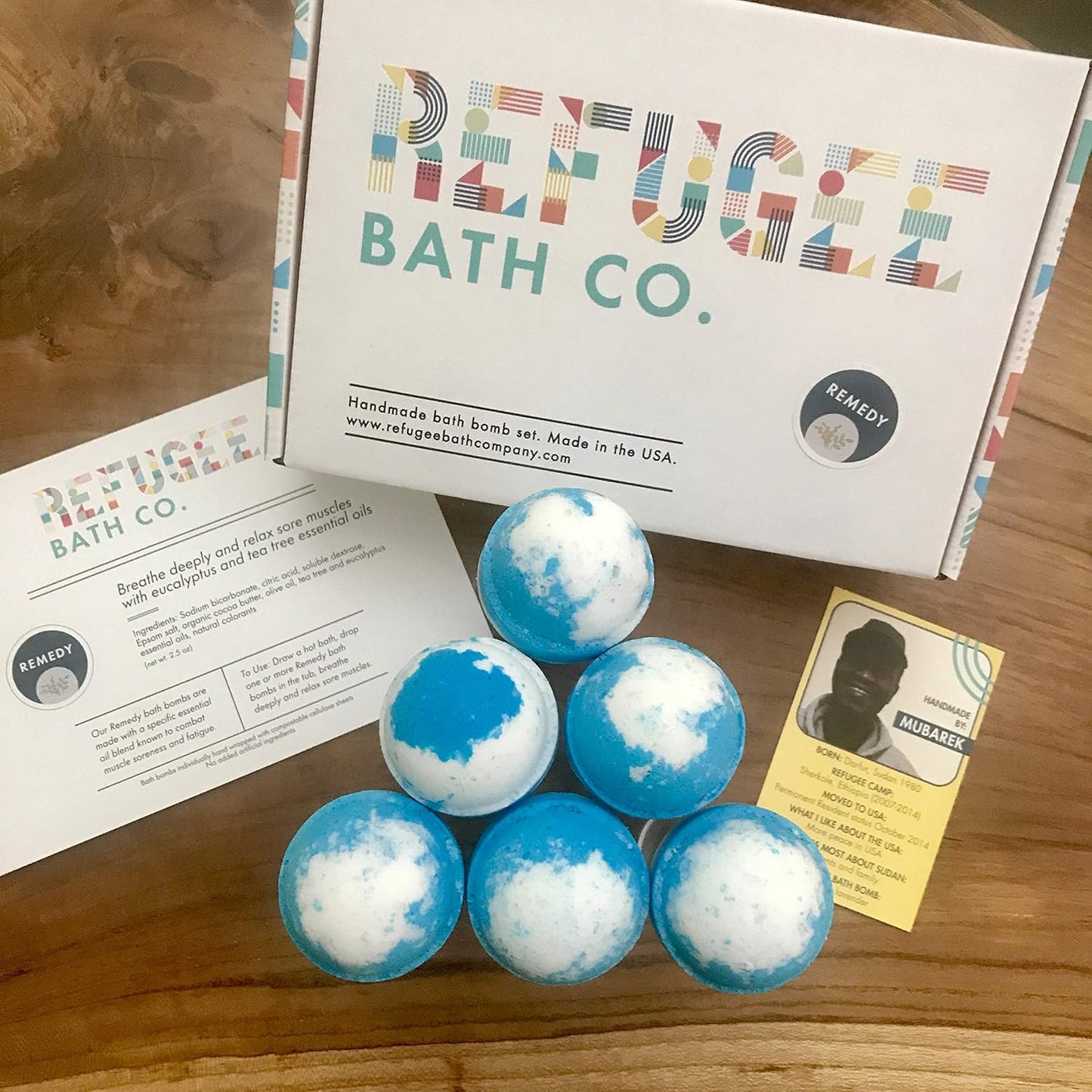 Variety Pack Bath Bombs Tea Tree and Eucalyptus Essential Oils Cocoa Butter Support Refugee Employment in USA (12 Pack)