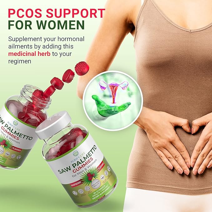 Vegan Saw Palmetto for Women & Men - Potent Saw Palmetto Extract, Prostate Supplements for Men, DHT Blocker for Womens Hair Growth, Hormonal Balance Gummies, PCOS Hair Loss, DHT Blocker, Gluten-Free