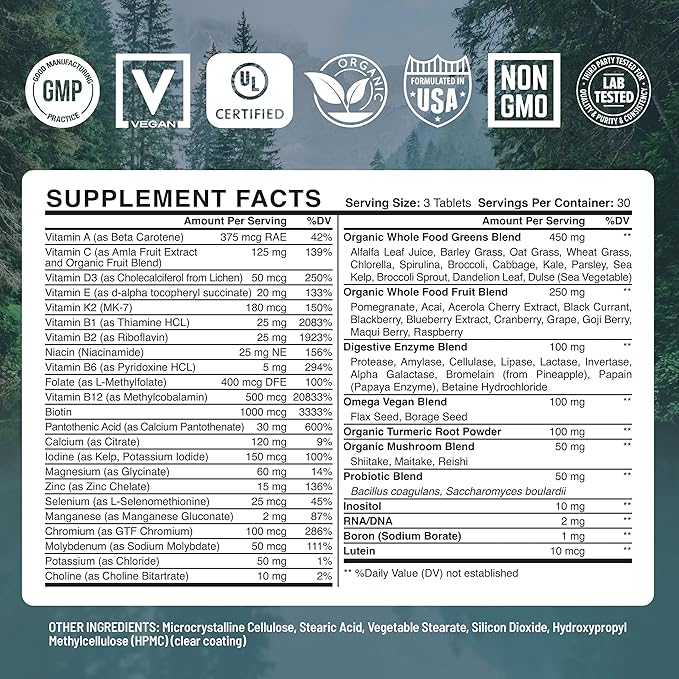 Whole Food Multivitamin for Women Daily Multi Vitamins Supplements for Men Mens Multivitamins + B Complex, Probiotic Multi Enzyme, Omegas for Organic Energy Mood Digestion 90ct-2pk