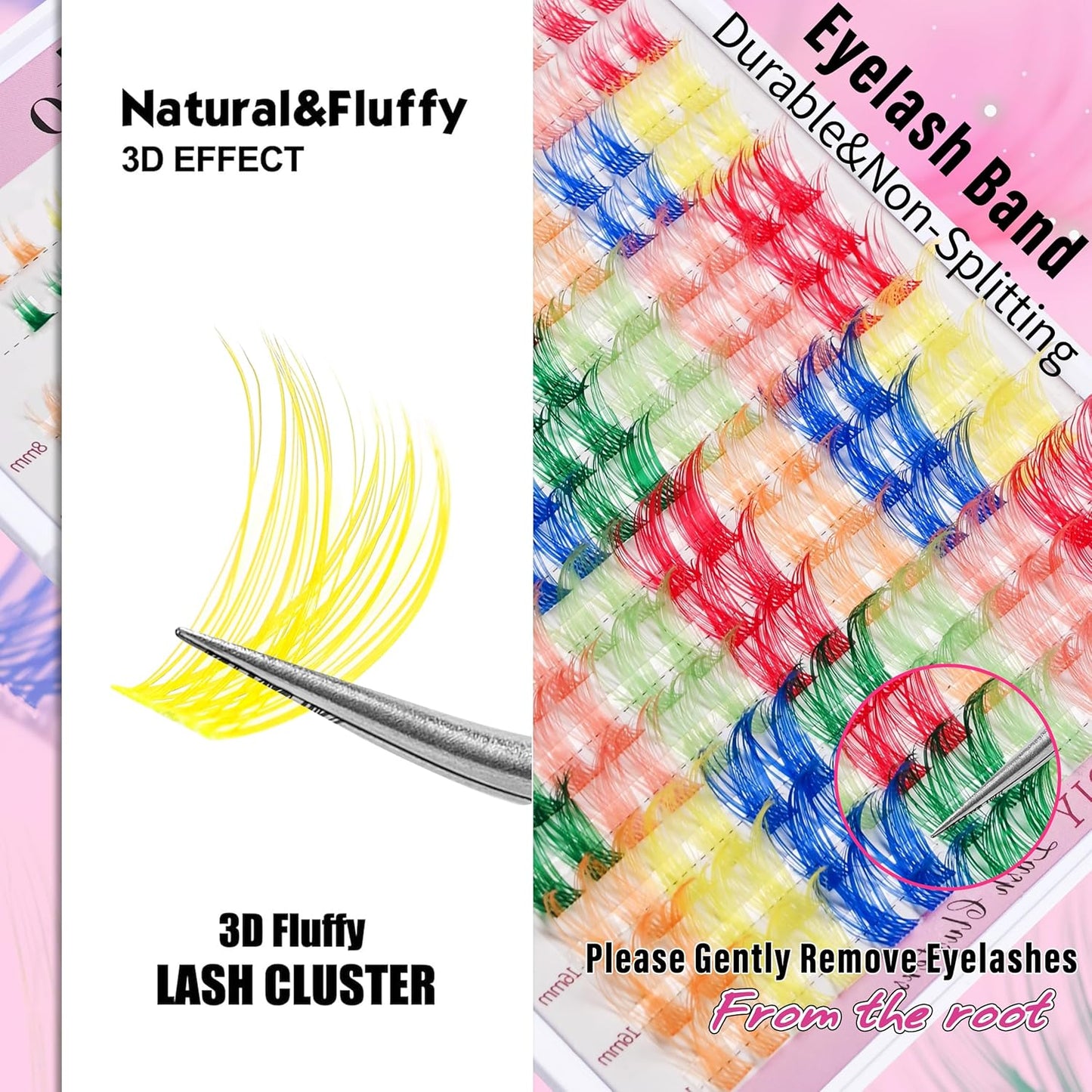Wispy Colored Lash Clusters with Bottom Lashes Individual Lashes D Curl 8-16mm Mixed 7 Colors Rainbow DIY Eyelash Extension Colorful Cluster Lashes Pack by Yaiseiko
