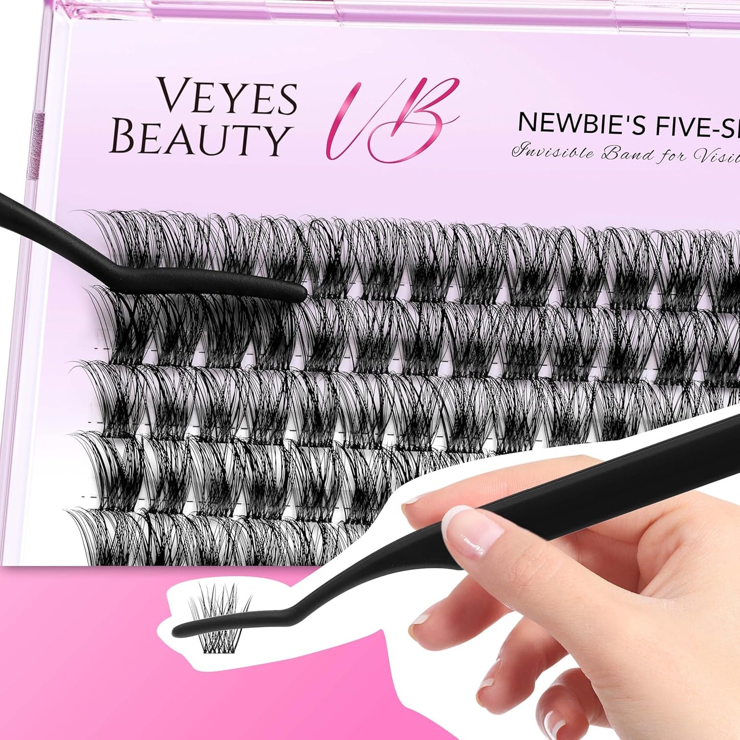 VEYESBEAUTY Lash Clusters Individual Eyelash Extensions Thin & Invisible Band DIY False Eyelashes for Self-application Newbie's Five-Second Series Wispy Lash Tray, Dreamy 14mm Single Length
