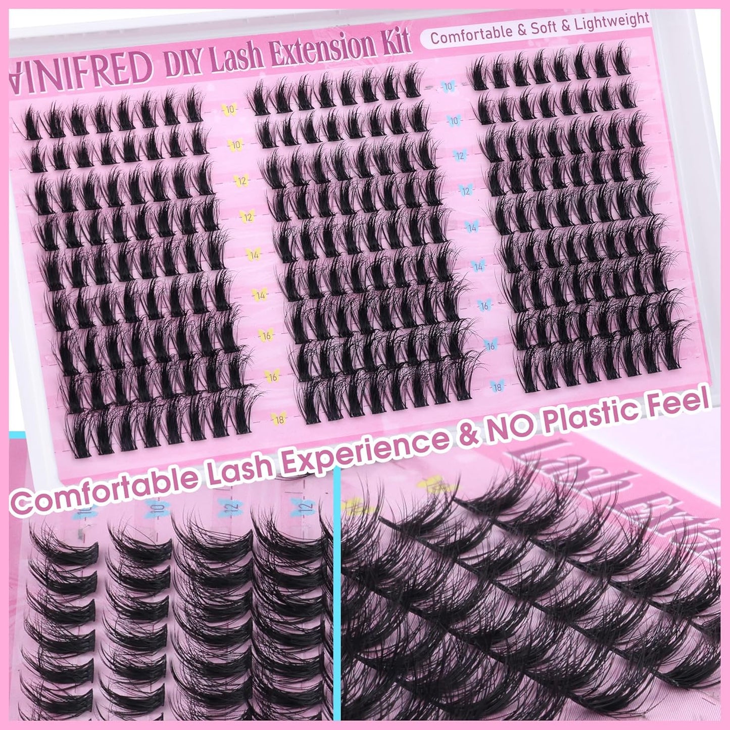 Winifred Wispy Lash Clusters Kit Fluffy Eyelash Extension Kit Manga Eyelash Clusters C Curl Volume Cluster Eyelash Extensions Kit DIY Individual Lashes with Lash Bond and Seal Tweezers (10-18mm)
