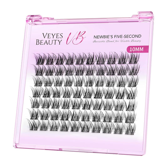 VEYESBEAUTY Lash Clusters Individual Eyelash Extensions Thin & Invisible Band DIY False Eyelashes for Self-application Newbie's Five-Second Series Wispy Lash Tray, LuxeBold 10mm Single Length