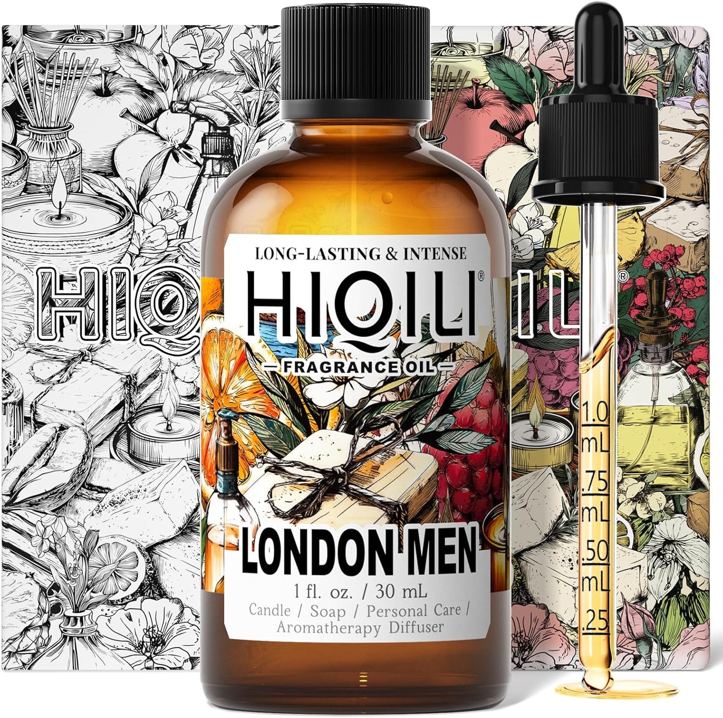 HIQILI London Men Fragrance Oil for Candle & Soap Making, Inspired by Bvr.Berry LON for-Men, Essential Oil for Diffuser, Large Rooms, Office, New Car Scents - 1 Fl Oz