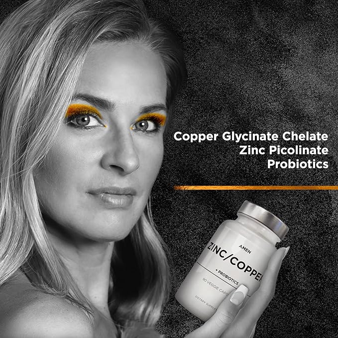 Amen Zinc & Copper Supplement + Probiotics, 3 Months Supply, One Per Day - 50 mg Zinc Picolinate Vitamin Pills - Essential Minerals Supplements – 2 Billion CFUs Probiotic – Vegan, Non-GMO, 90 Capsules