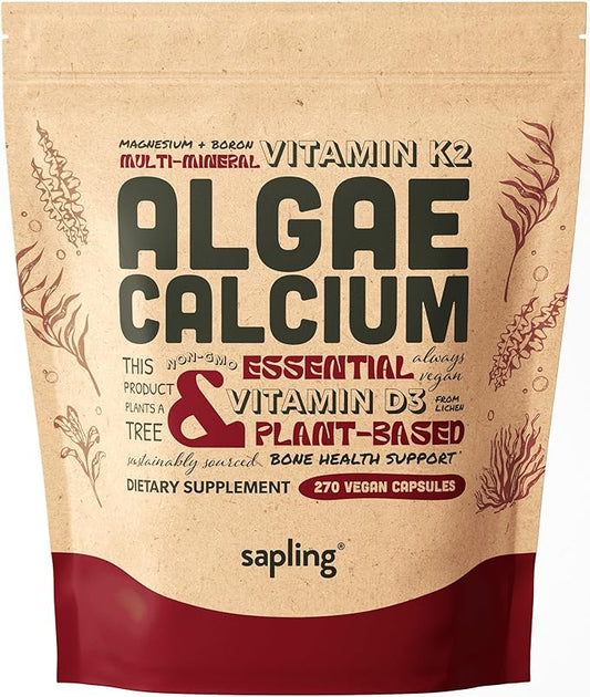 Calcium Supplement - Whole Food with Vitamin K2 & D3, Magnesium, Zinc, Boron, Mineral Complex. Sourced Sustainably from Red Algae. for Bone Strength and Support. Non-GMO & Vegan (270 Count)