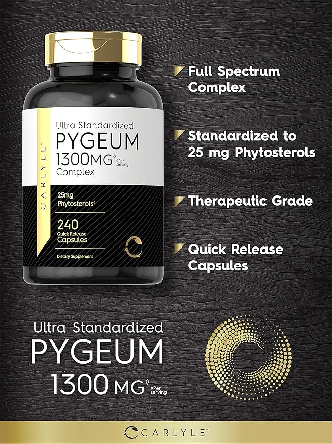 Carlyle Pygeum Supplement 1300mg | 240 Capsules | Non-GMO, Gluten Free | Africanum Bark Extract Supplement