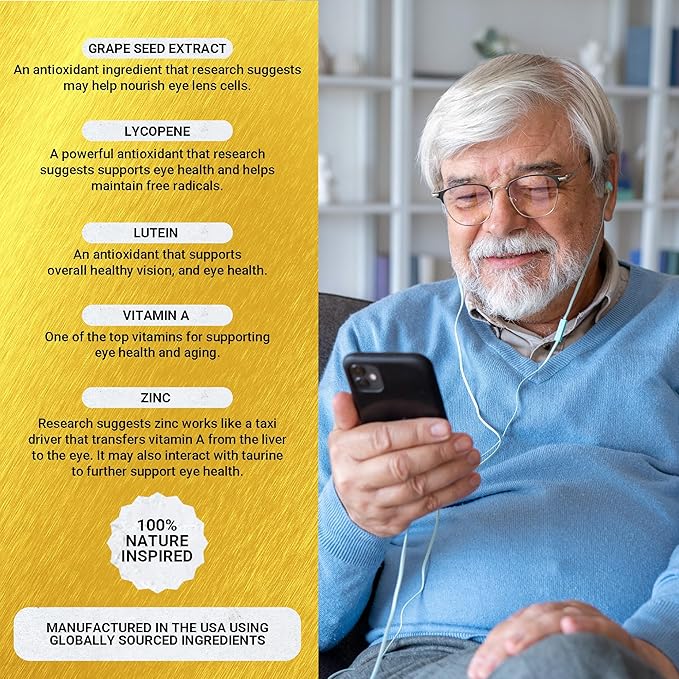 Golden After 50 VpMax-9 - Sight Care and Antioxidant Supplement with Eye Vitamins, Lutein, Lycopene and Bilberry Extract - 3 Bottles