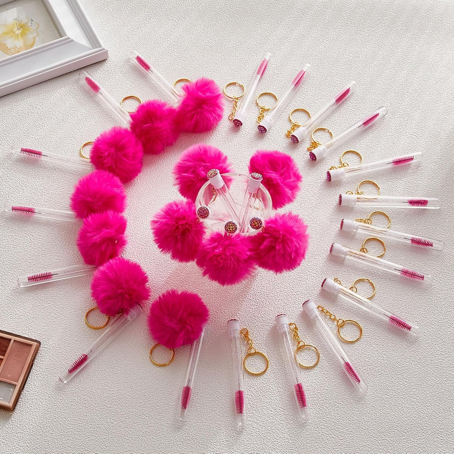 Upgrade 48 Pieces Disposable Mascara Wands Set,Diamond Mascara for Women and Girls- Include 24 Pcs Crystal Lash Spoolies Brush and 24 Pcs Reusable Keychain Empty Eyelash Brush Tubes