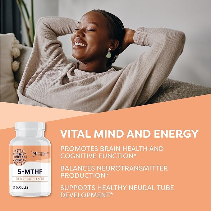 Vimergy 5-MTHF Capsules– Supports Brain & Cardiovascular Health* – Promotes Energy Production* – Kosher, Vegan & Gluten-Free – (60 ct.)