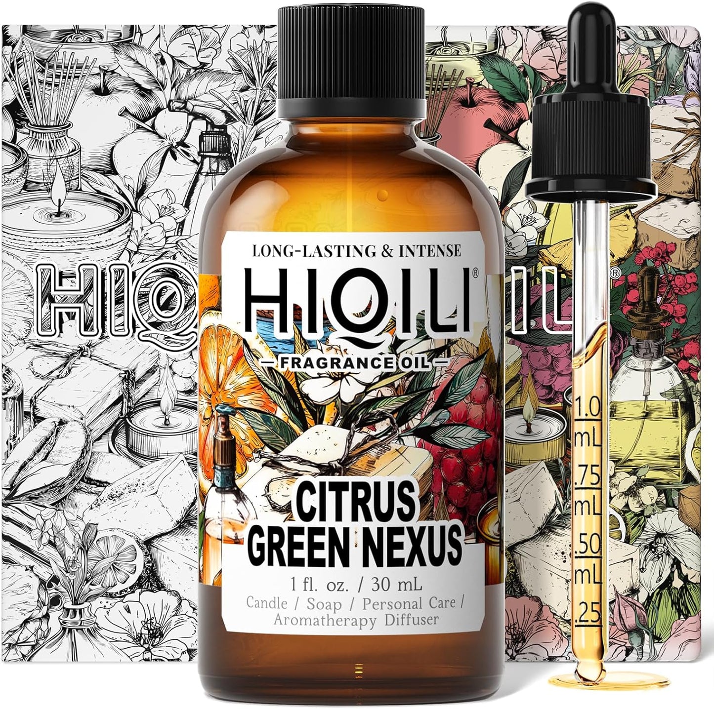 HIQILI Citrus Green Nexus Fragrance Oil for Scent Diffuser, Inspired by C&K One, Perfume & Soap Making Supplies, Great for Larger Room, New Car - 1 Fl Oz
