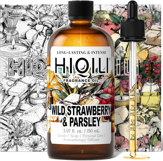 HIQILI Wild Strawberry & Parsley Fragrance Oil for Candle Making, Inspired by J-M.Lone Wild-Straw & Psley, Fresh Soap Scents, DIY Body Spray & Perfume for Women - 5.07 Fl Oz