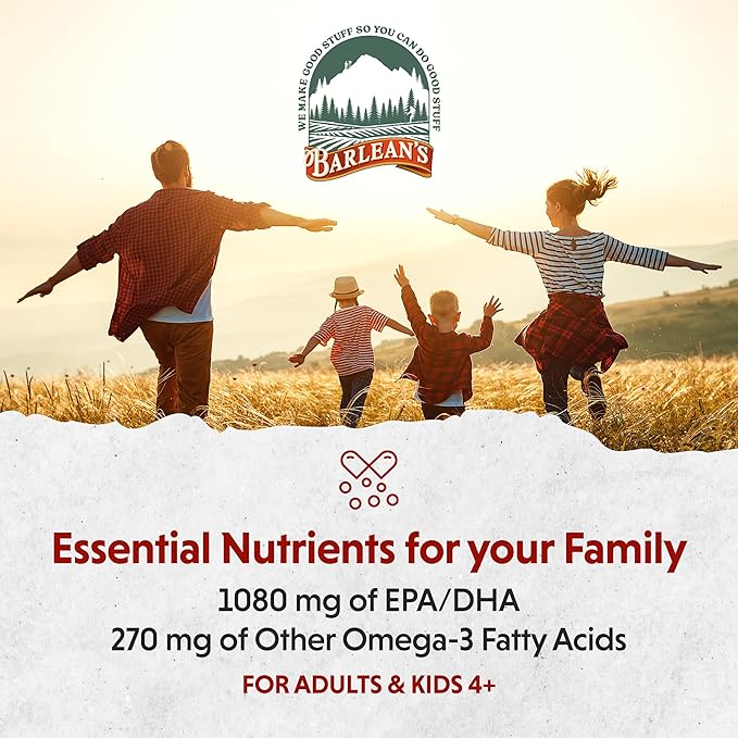 Barlean's Lemon Crème Omega 3 Fish Oil Liquid Supplement, 1080mg of Omega 3 EPA & DHA Fatty Acid, Smoothie Flavored & Burpless for Brain, Joint, & Heart Health, 8 oz