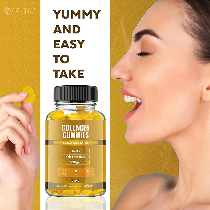 Dr. Emy's Collagen Gummies Gummy Vitamin for Women & Men, Hair, Skin, Nails, Joint Supplement Anti-Aging Collagen Gummy Supplements Strengthen Hair, Skin and Nails Gelatin-Free Non-GMO 60 ct Each(2)