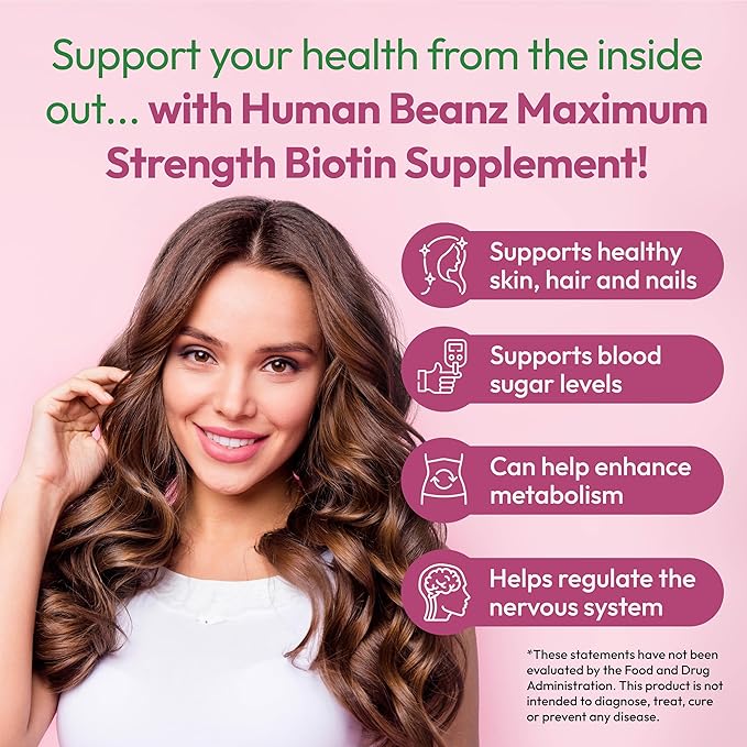 Biotin Jelly Bean Gummy Vitamins, Max Strength Biotin for Hair, Skin and Nails, 10000mcg per Serving, Hair Growth Vitamins for Men and Women, 120 Strawberry Blast Jelly Beans, Kosher