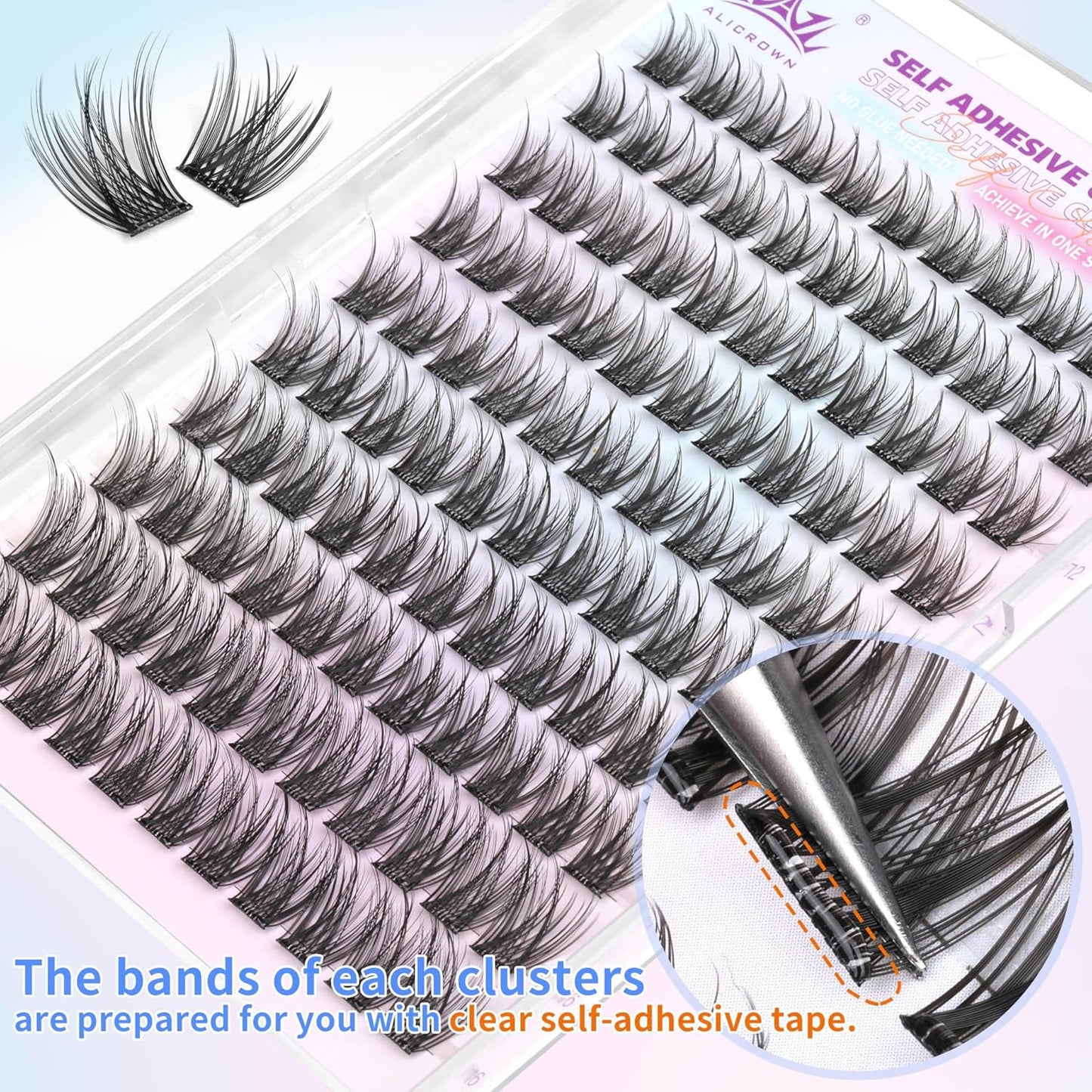 Self Adhesive Eyelashes No Glue Self Adhesive Lash Clusters Pre Glued Eyelashes Clusters Natural Wispy Glueless Eyelash Extensions Reusable DIY Lash Extensions (110Pcs, 10mm-16mm)