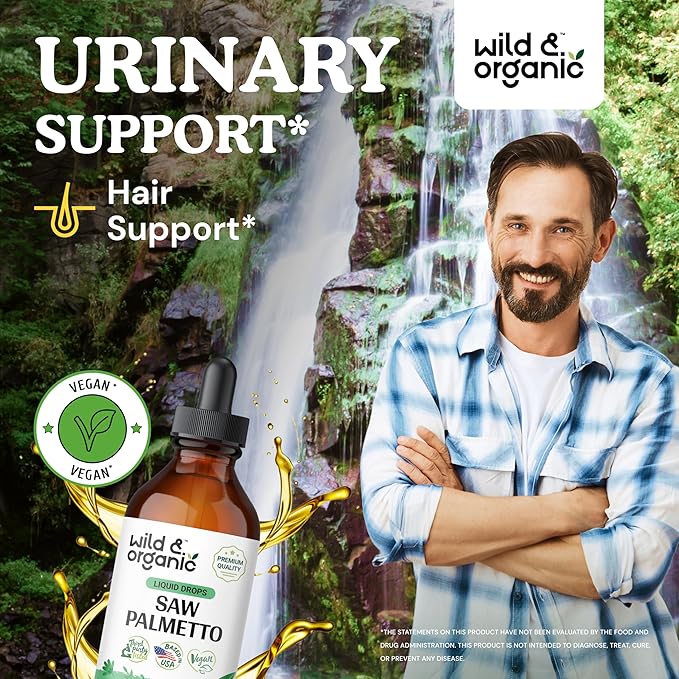 Wild & Organic Saw Palmetto Tincture - Saw Palmetto Liquid Extract Supplement for Men & Women - Saw Palmetto Powder Based Drops - Vegan, Alcohol Free - 4 fl oz