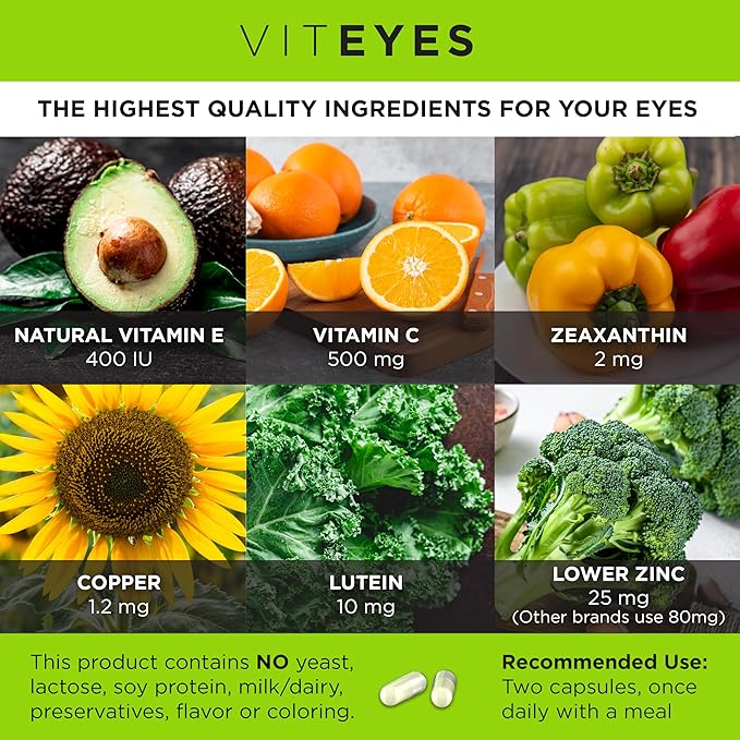 Viteyes AREDS 2 Eye Vitamins, Classic Macular Support, Allergen Free Capsules, with Natural Vitamin E, Vitamin C, Zinc, Copper, Lutein & Zeaxanthin, Eye Doctor Trusted, Manufactured in The USA, 60 Ct