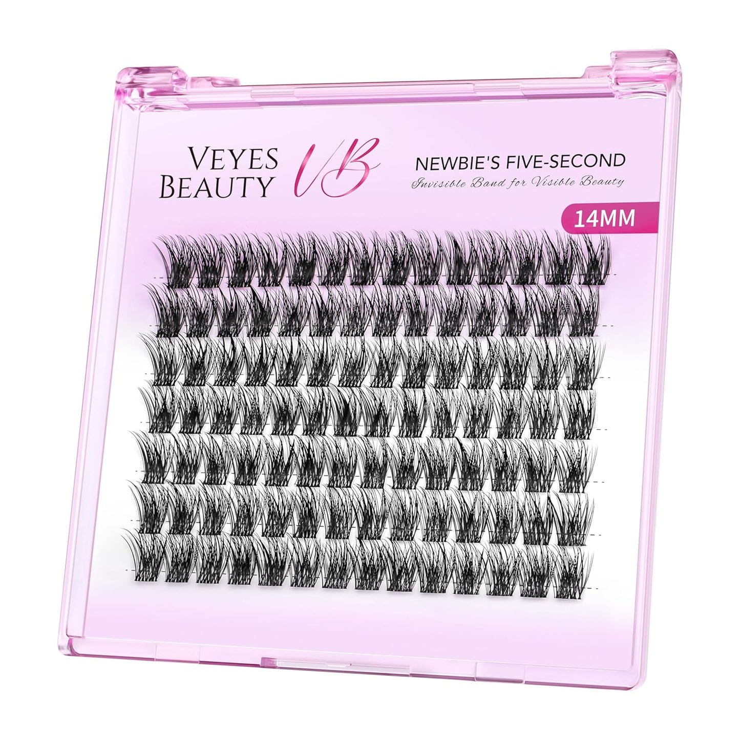 VEYESBEAUTY Lash Clusters Individual Eyelash Extensions Thin & Invisible Band DIY False Eyelashes for Self-application Newbie's Five-Second Series Wispy Lash Tray, Dreamy 14mm Single Length