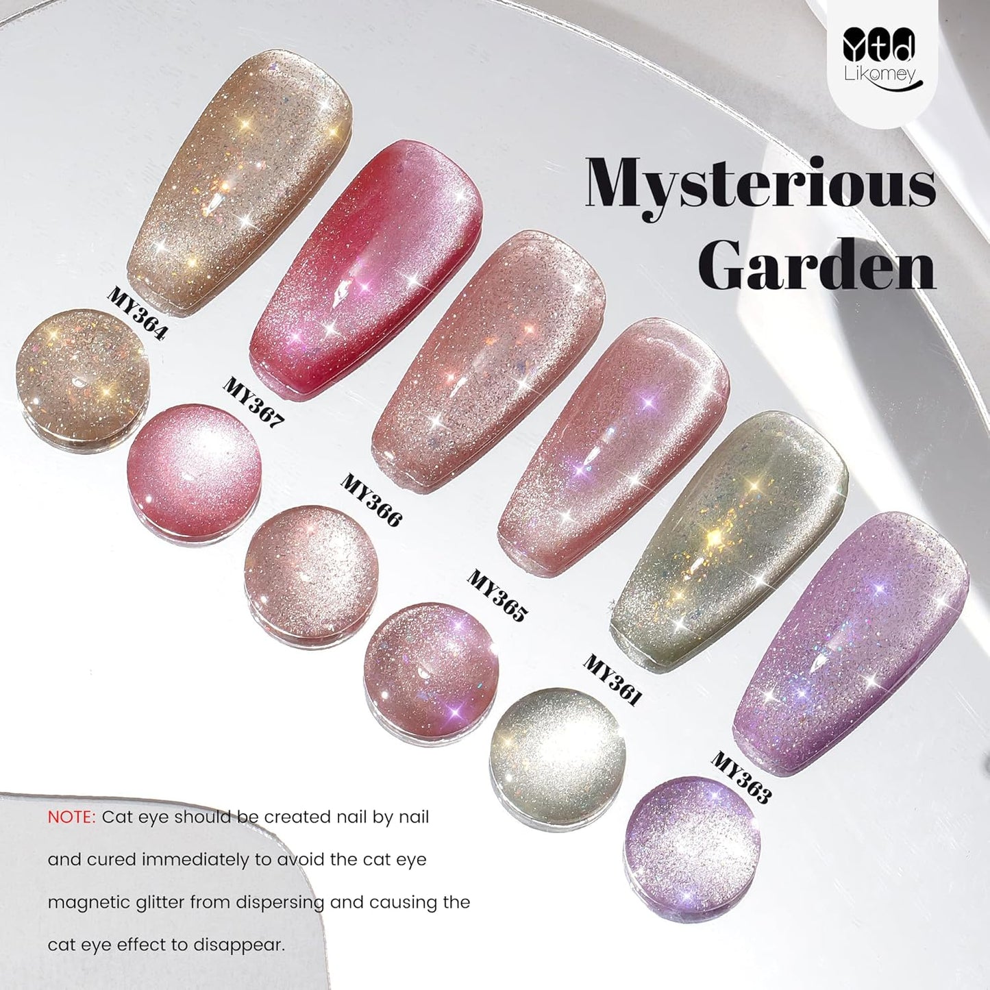 YTD Likomey Cat Eye Gel Nail Polish,15ml Pastel Pink Purple Brocade Glitter Flash Holographic Translucent Jelly Sheer Magnetic Shimmer Fall Winter UV Color Varnish with Magnet Stick,MY363