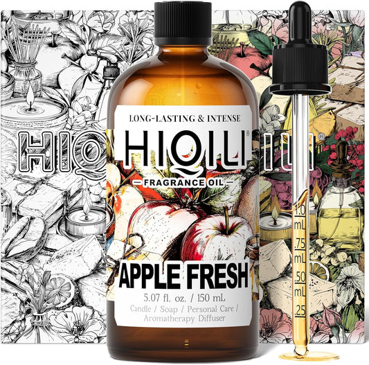 HIQILI Apple Fresh Fragrance Oil for Home Diffuser, Candles, Soaps, Bath Bombs & Perfume Making, Long-Lasting Fruity Scent - 5.07 Fl Oz