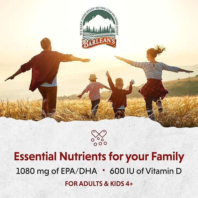 Barlean's Mango Peach Omega 3 Fish Oil Liquid Supplement with Vitamin D, 1080mg EPA & DHA Fatty Acid, Smoothie Flavored & Burpless for Brain, Joint, & Heart Health, 8 oz