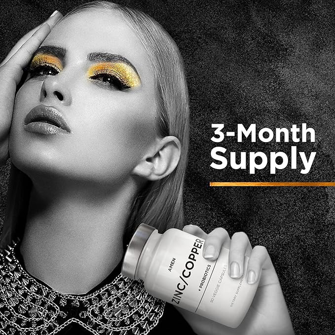 Amen Zinc & Copper Supplement + Probiotics, 3 Months Supply, One Per Day - 50 mg Zinc Picolinate Vitamin Pills - Essential Minerals Supplements – 2 Billion CFUs Probiotic – Vegan, Non-GMO, 90 Capsules