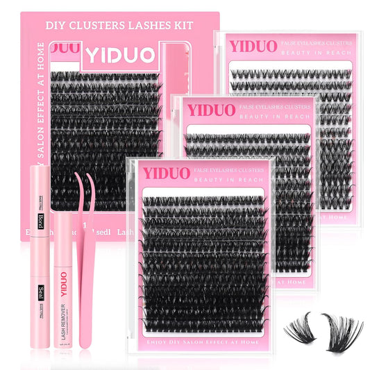 3 Styles Lashes Cluster Kit 720Pcs Eyelash Extensions Kit 40P+60P+80P Bulk Pack D Curl Volume False Eyelashes DIY Individual Wispy Fake Eye Lashes Combo Packs with Bond&Seal |Tweezers | Removers