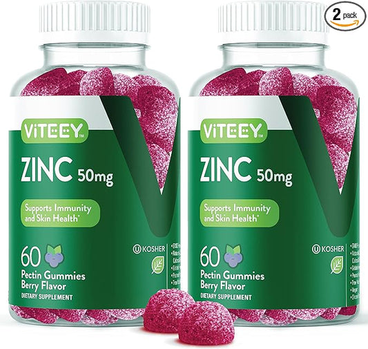 Zinc Gummies Adult & Teens - 50mg - Immune Health Support & Antioxidant Support - Vitamin Zinc Supplement - Vegan, Gelatin Free, GMO Free - Tasty Chewable Berry Flavored Gummy