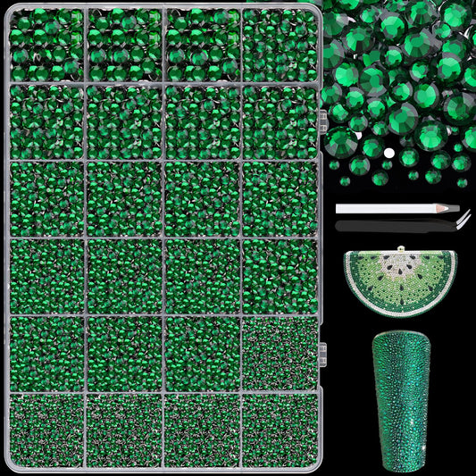 25000Pcs Resin Jelly Rhinestones with Tweezers for Crafting, 2-6mm Mixed Sizes (Dark Green) Non Hotfix Flatback Gems, Bedazzling Crystal for DIY Crafts Clothing Tumblers Mugs Shoes Decor Nail Art