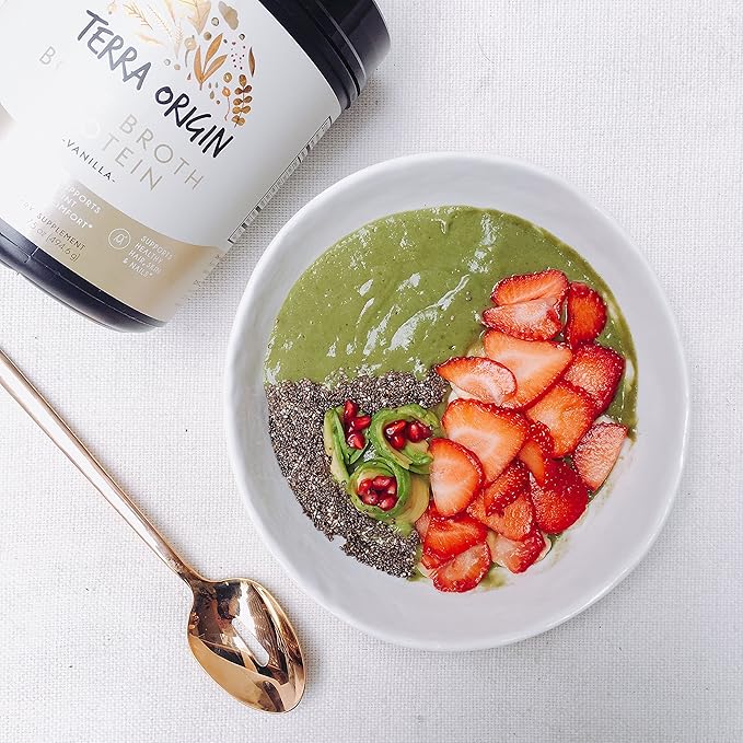 TERRA ORIGIN Collagen Protein Bone Broth Powder, Natural Collagen from Real Whole Food Sources with 17g Protein, for Hair, Skin, Nail and Joint Support, 20 Servings, Chocolate