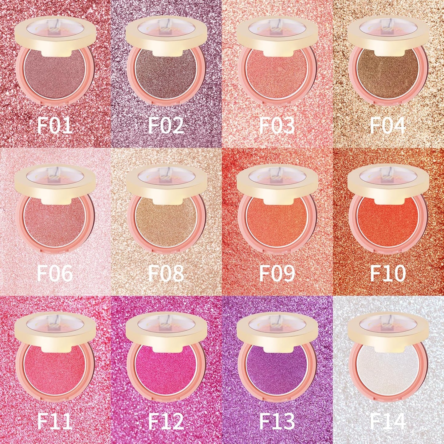 Oulac Orange Luminisers Powdery Blusher for Cheeks Face Glow,Brighten Skin As Highlighter Makeup, Shimmer Blusher,Buildable and Vegan Cosmetics,4.8g F09 Summer Flame